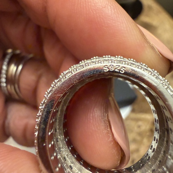 925 Sterling Silver Multi-Row Rhinestones Statement Ring - Clear - Picture 5 of 7